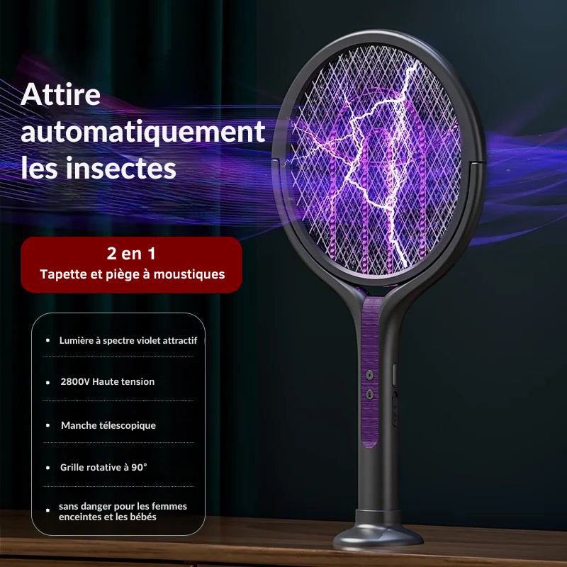 ZAP - Raquette électrique rechargeable Anti insectes + Lampe Piège